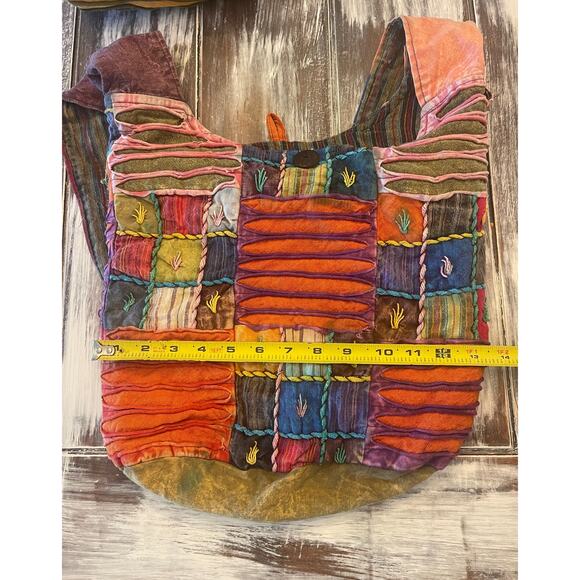 Boho Crossbody Patch Work Sack Bag Hippie Vibe Made in Nepal Zipper Pull Missing - Picture 5 of 6